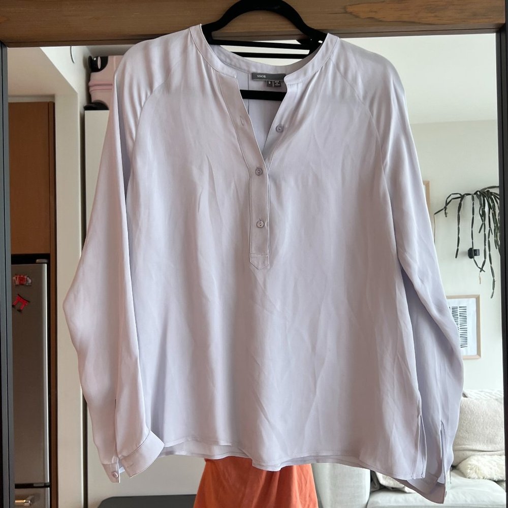 Vince Silk Half Button Down Blouse in Lilac